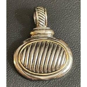 Oval Enhancer Pendant Silver Tone Gold Tone Ribbed Cable